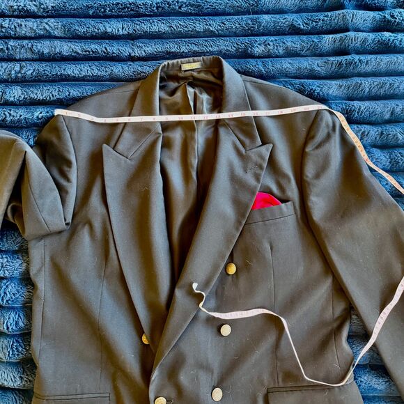 Oscar de la Renta Men’s Black Wool Blazer – 46L – Vintage Double Breasted - Picture 7 of 12